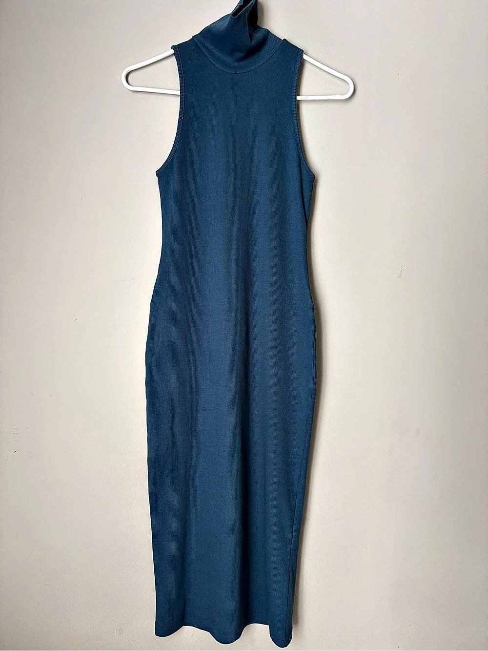 Zara Ribbed Turtleneck Maxi Dress in Blue Size Medium #0133